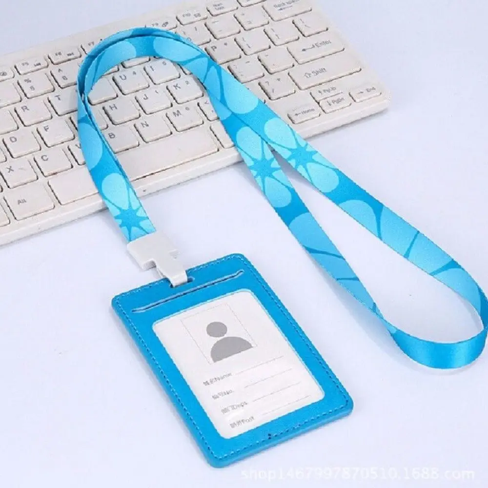 lake blue Id чехол ПУ бизнес держатель карточек со шнурок для ожерелья Логотип Настроить печать компании и офиса поставки карты ID держатель - Цвет: lake blue