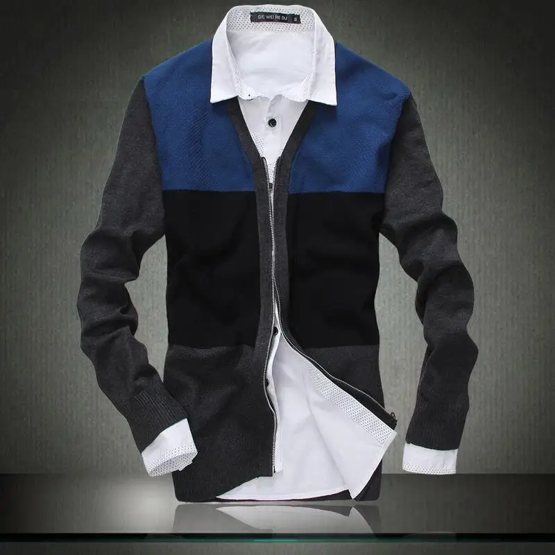2015 зимние тонкий темно серый мужской свитер кардиган мужчины vetement homme мульти