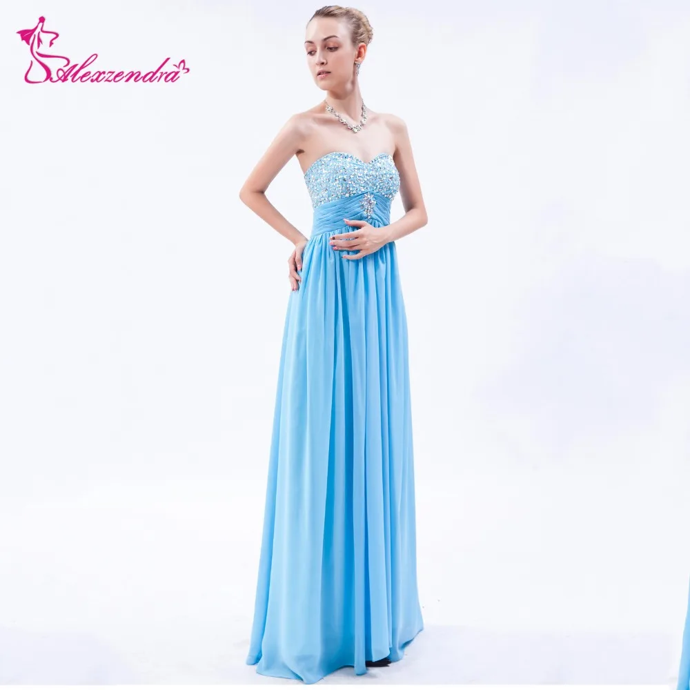 

Alexzendra Sky Blue Chiffon Long A Line Prom Dresses Sweetheart Beaded Party Dress Evening Dresses Plus Size