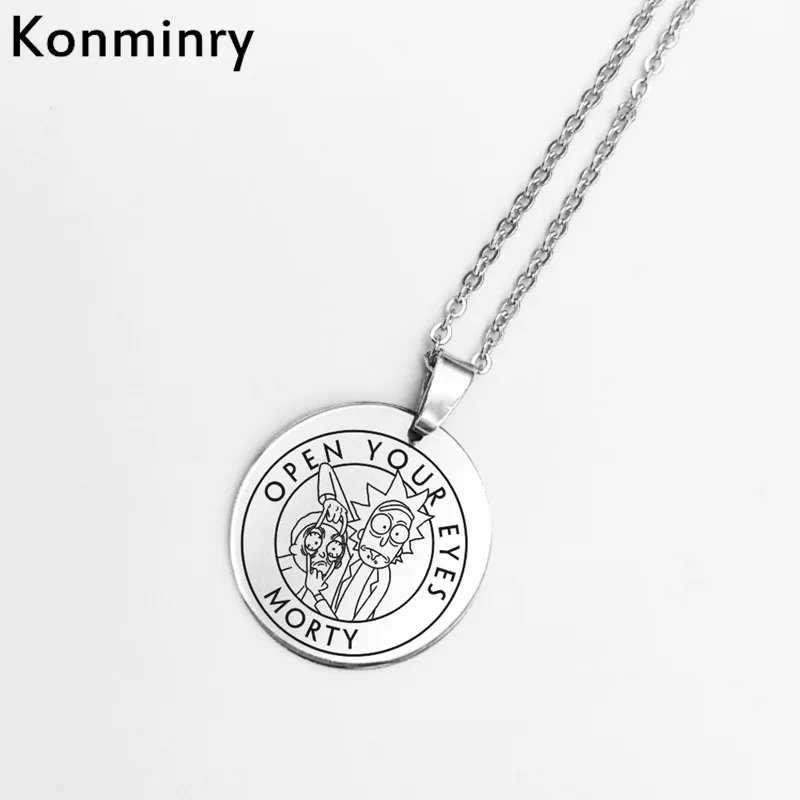 3 Konminry Горячая Рик Морти из нержавеющей стали круглой формы кулон ожерелье лазерная печать Cartton цепи милые ювелирные подвески - Окраска металла: 3