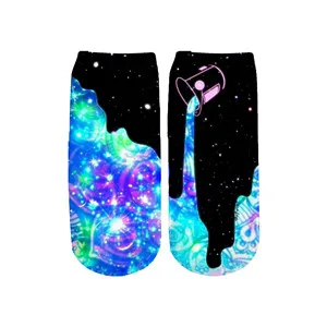 01 PLstar Cosmos, носки унисекс, смешная галактика, 3D печать, короткие носки для женщин и мужчин, рождественские носки, Meias Femme, низкий ножной браслет, 10 цветов, RC-10 - Цвет: 01
