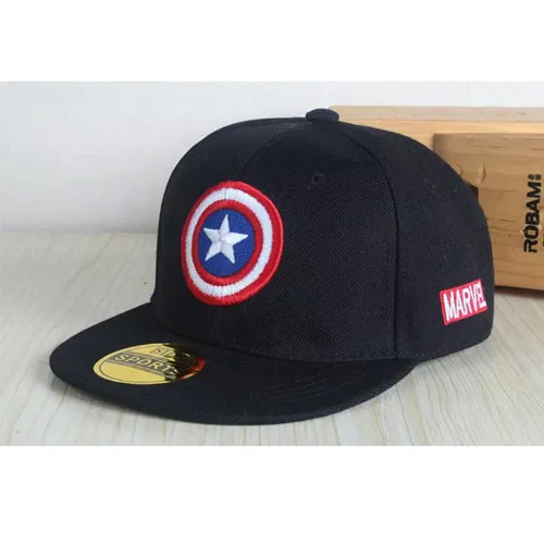 Black kids snapback Весна Лето Snapback Кепка s дети бейсбольная кепка Marvel Мстители Капитан Америка Регулируемая косточка Snapback Кепка - Цвет: Black kids snapback