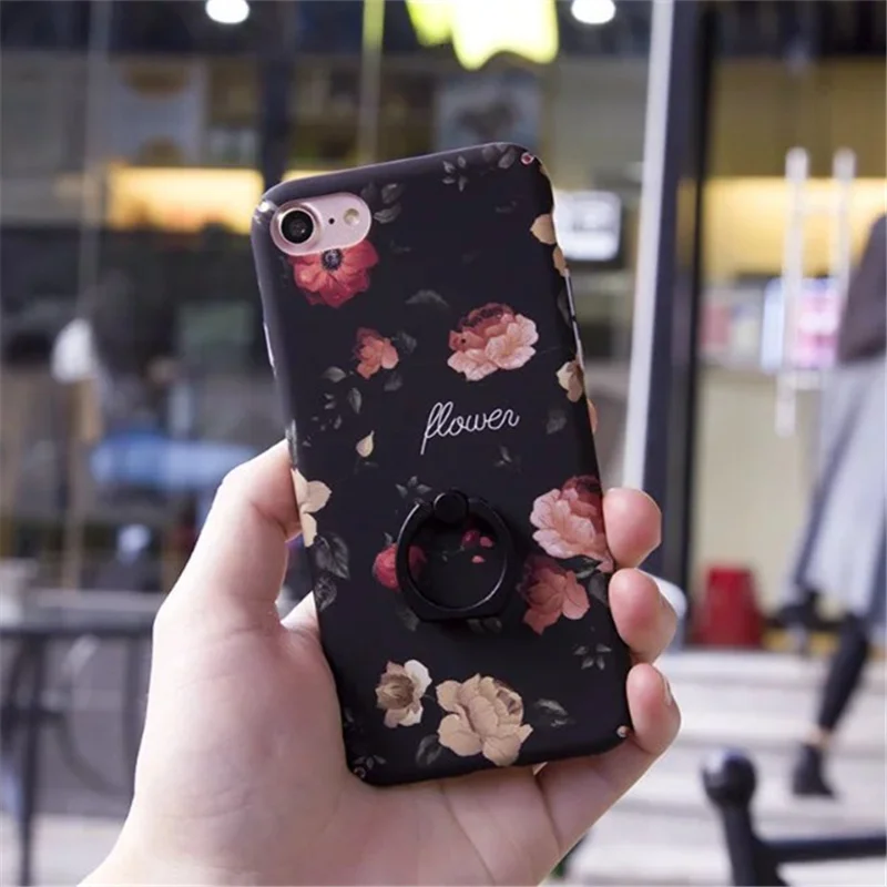 New Fashion Flower Mobile Phone Case with Holder Retro Anti-slip Ultra-thin Back Cover for iPhone 6 6s 6Plus 7 7Plus Full | Мобильные