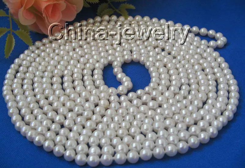 

Selling Jewelry>>>100" 7-8mm natural round white freshwater pearl necklace