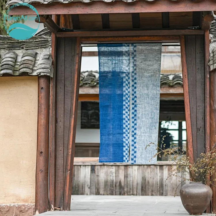 

LinenAll original 100% ramie door curtain katazome plant blue dyeing curtain
