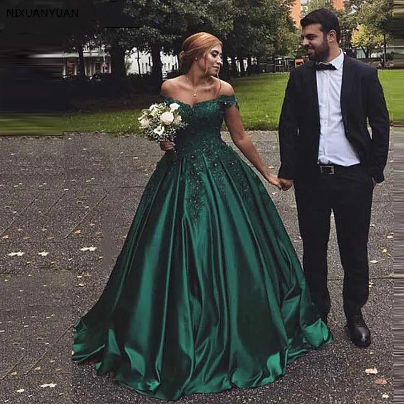 Elegant Green Satin Evening Dresses Ball Gown Lace Sweetheart Gowns 2021 Long Robe De Soiree Floor Length Formal Dress | Свадьбы и