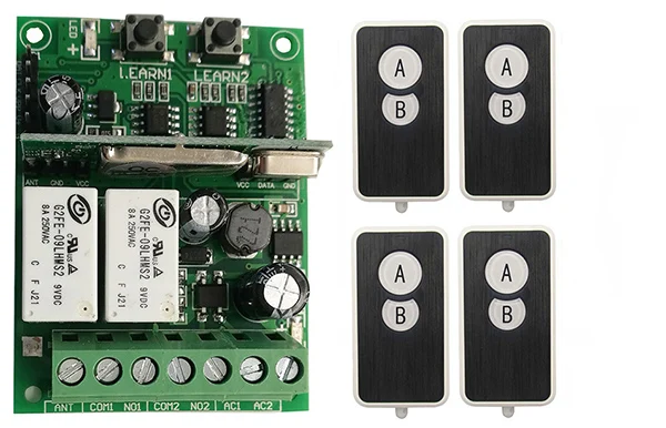 Индивидуальный код обучения DC9V 12V 24V 10A 2CH RF Беспроводной переключатель системы
