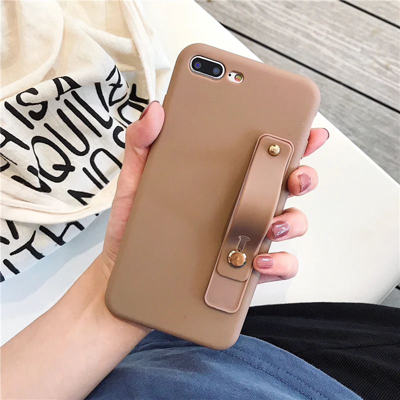 Solid Color Wrist Strap Phone Case for iPhone 6 6S 7 8 Plus X XS XR Max Silicone Matte Utra-slim Cases Protective Cover Coque |