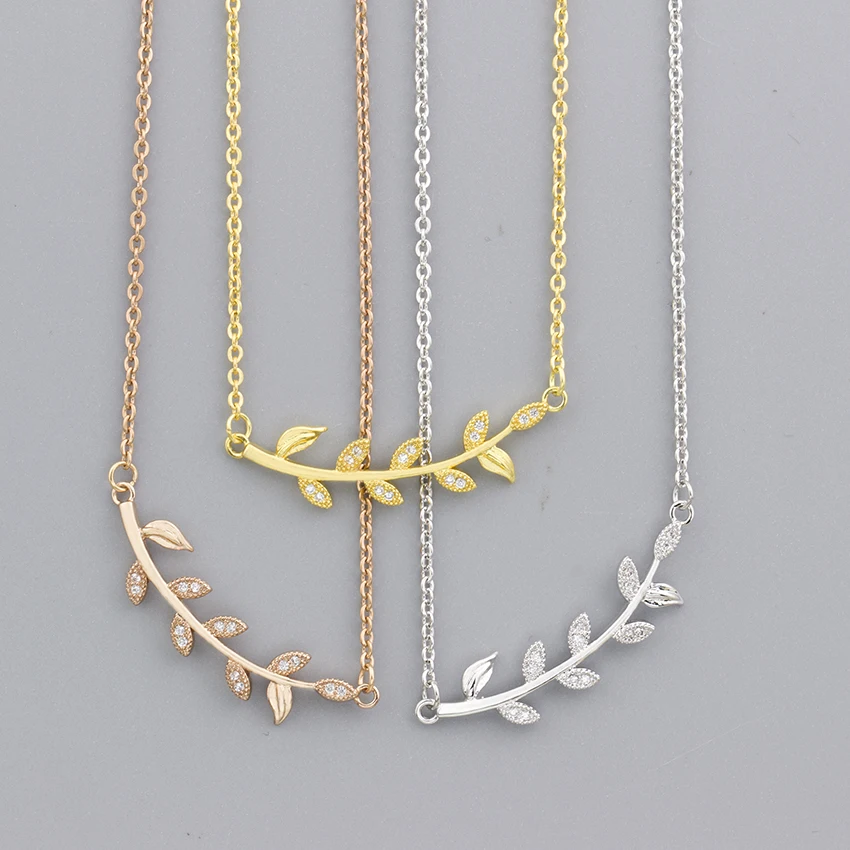 

V Attract 10Pcs Wholesale Lot Elegant Leaf Branch Necklaces CZ Crystal Stainless Steel Link Chain Collares De Moda 2018