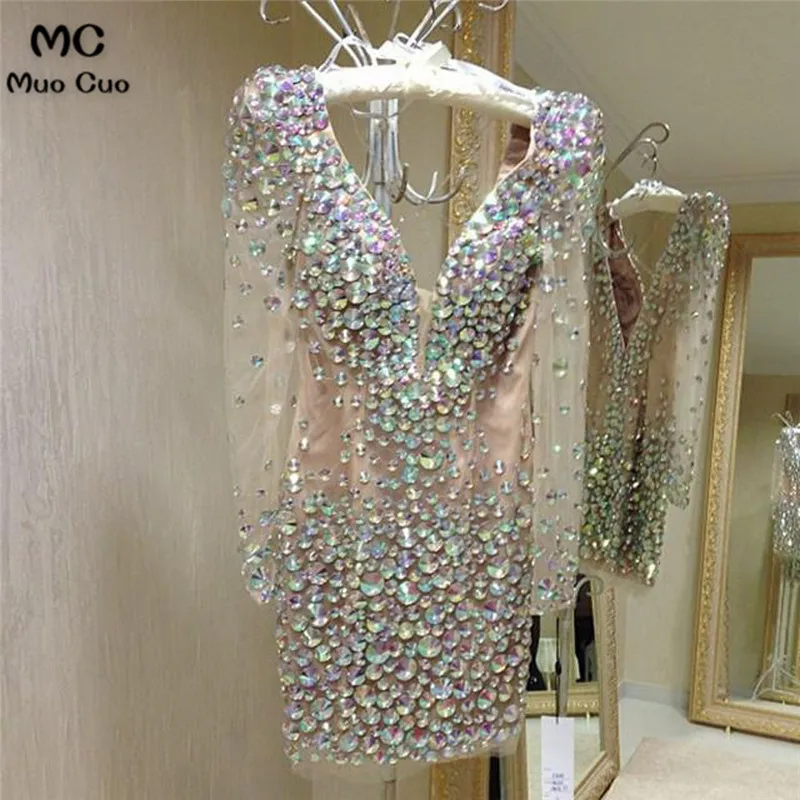 Блестящие иллюзионные вечерние платья с длинным рукавом для выпускного вечера