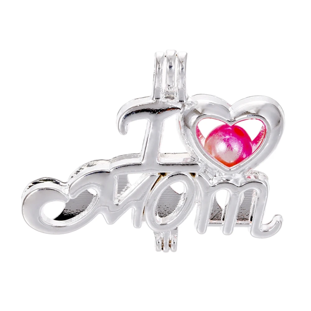 10 шт. яркая серебряная клетка с жемчугом I Love Mom для изготовления ювелирных