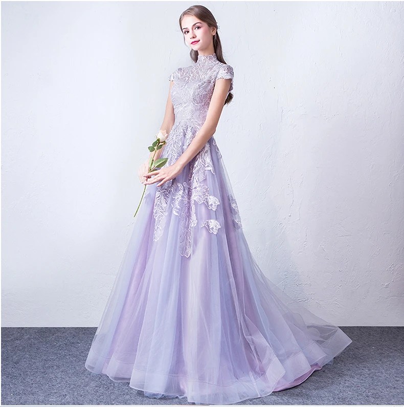 Lilla Evening Dresses 2019 new yearfairy sweet party Gowns for young lady lace flower illusion formal dress Robe De Soiree | Свадьбы и