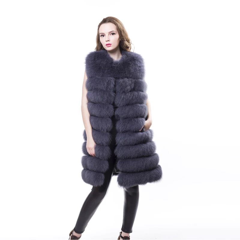 Fur Fox Fur Vest Long Female Luxury Whole Leather Horizontal Row Of Suede Vest Was Thin Autumn And Winter New Girls Coat Jacket3