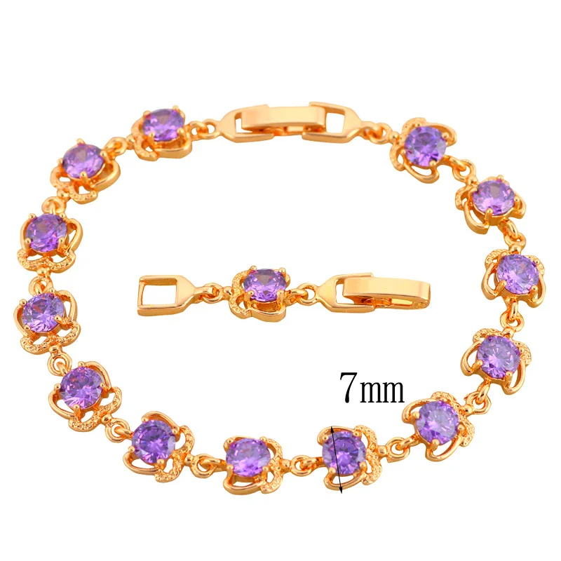 Браслеты золотого цвета с цирконом дизайн AAA цирконий и фиолетовый кристалл не