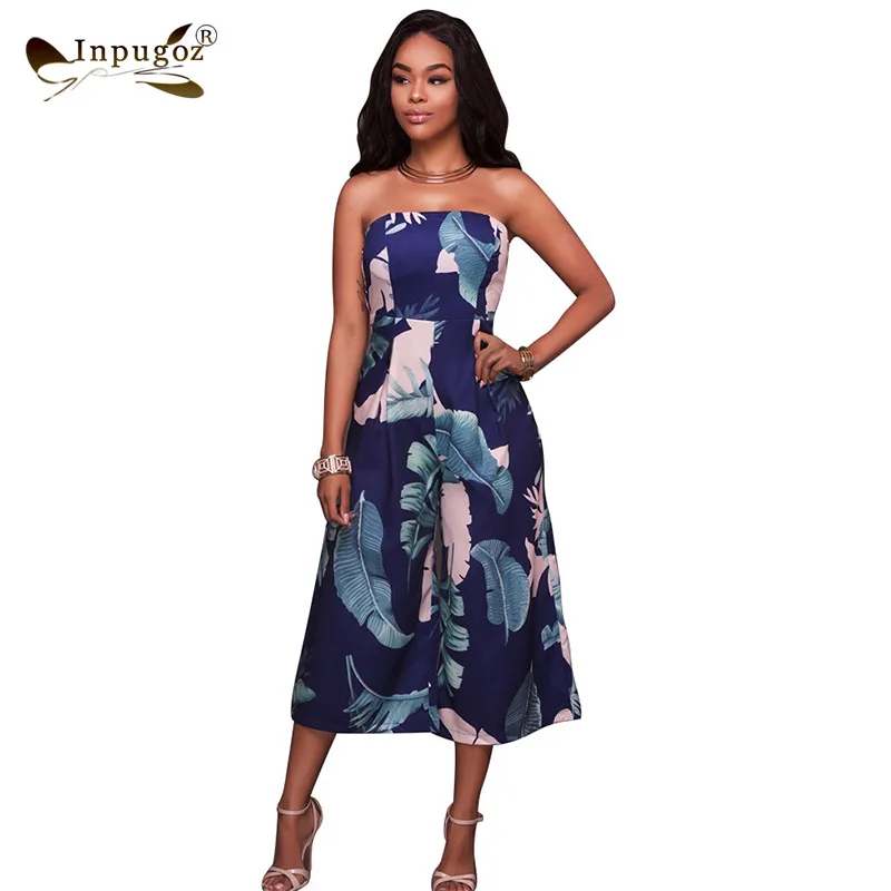 Без бретелек Для женщин Цветочный принт Лето Повседневное модные Комбинезоны