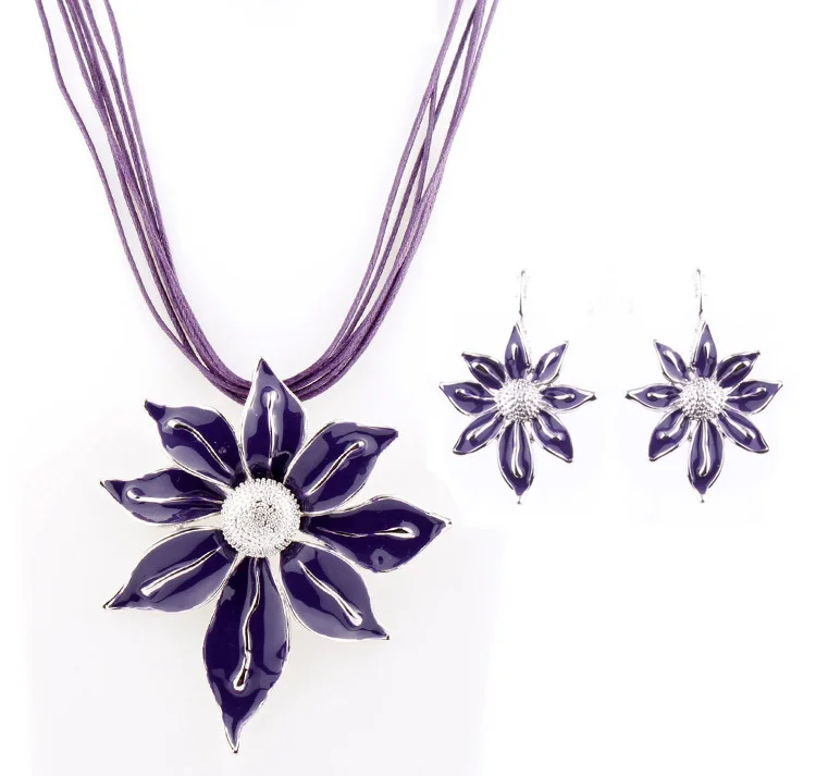 Комплект украшений из колье и серёг эмалированного сплава|enamel flower jewelry sets|necklace and
