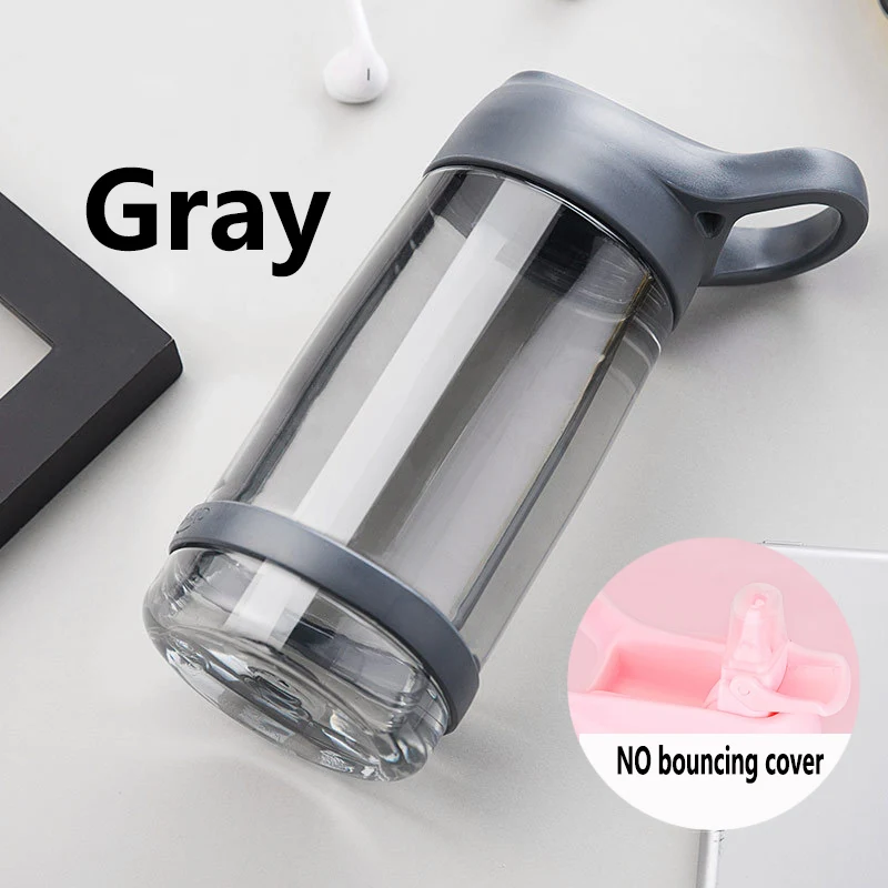 Gray no bouncing Креативная портативная прозрачная соломенная пластиковая Студенческая бутылка для воды для девочек, для улицы, Герметичная Бутылка Для Воды - Color: Gray no bouncing