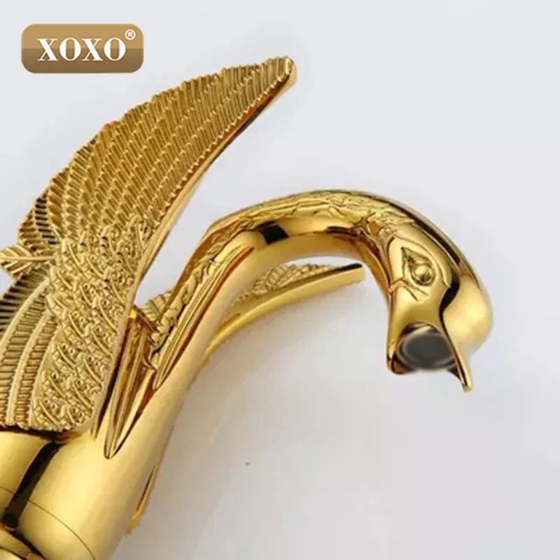 XOXO Новый Дизайн Роскошные Медь горячей и холодной краны Лебедь Кран позолоченные