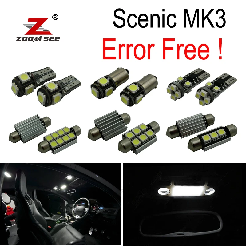 

17pc x For 2009-2016 Renault Scenic III 3 MK3 Error Free Car LED bulbs Interior Reading dome map trunk door Light Kit