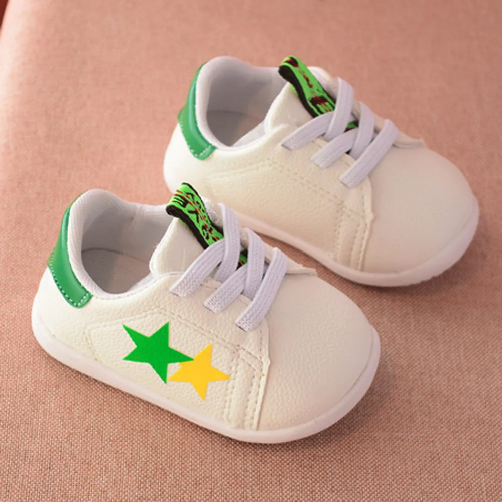 Telotuny детские модные кроссовки для девочек Star Print Lace-up Лоскутные кожаные ботинки