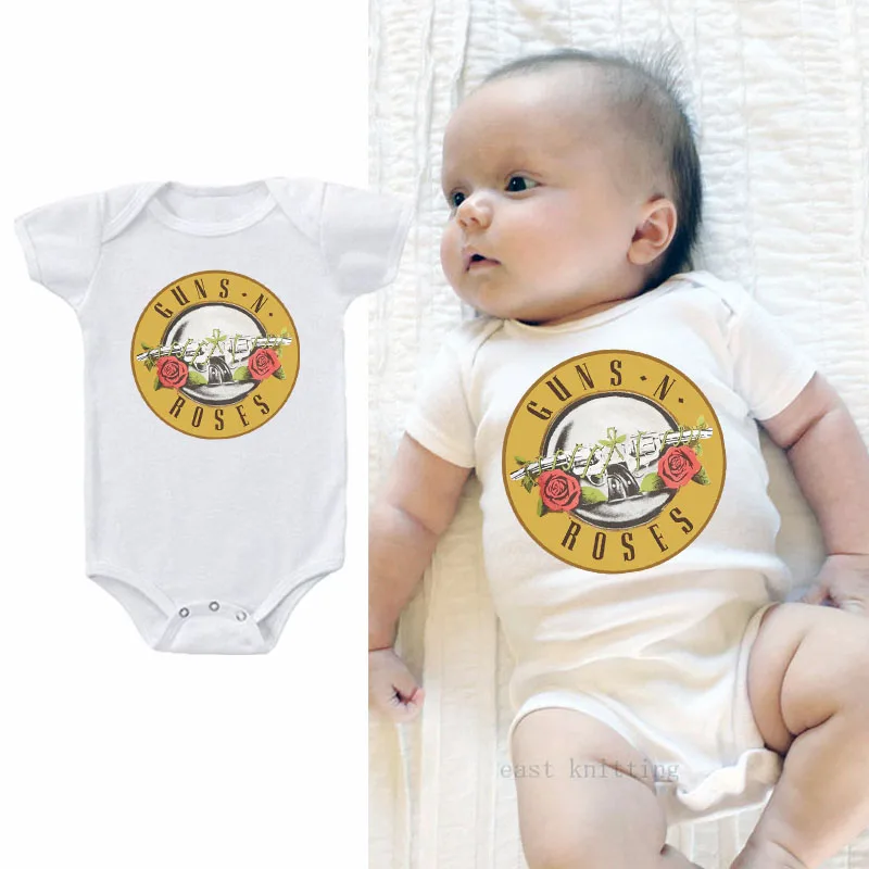 DERMSPE Summer New Style Baby Girls Boys Rompers Short Sleeve Guns N Roses Newborn Baby Clothes Print Jumpsuit White Hot