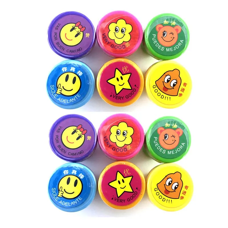 12Pcs 2x6 Star Smile Cartoon Round Stamp Toys for Children 12pcs DIY Handmade Craft Students Stamps Toys Book Decro Teacher Seal Kids Art Toys - Цвет: 12Pcs 2x6 Star Smile