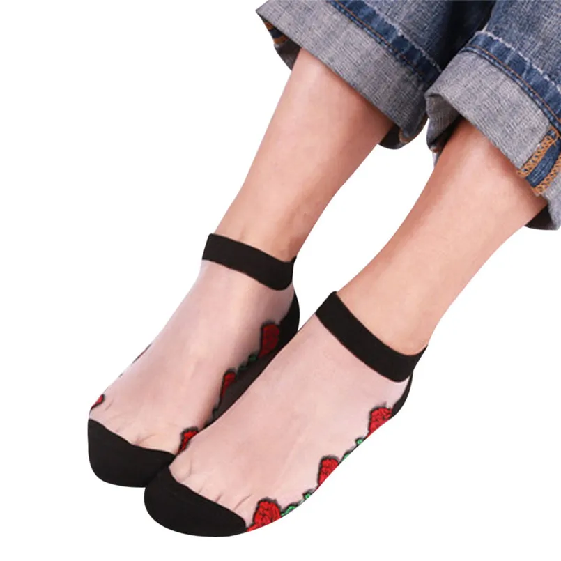 Летние женские прозрачные короткие носки с шелковистыми блестками повседневные