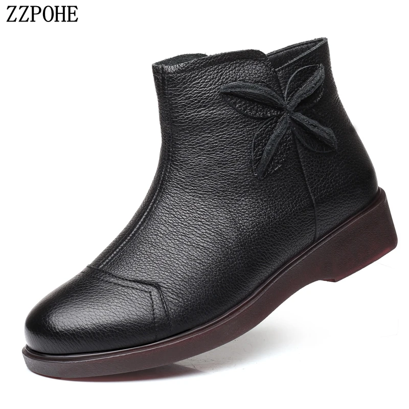 ZZPOHE/женские ботильоны женские модные теплые зимние ботинки из натуральной кожи