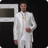 vintage italian white men suits wedding slim fit man blazer stand lapel costume homme jacket 3piece pants vest groom tuxedos