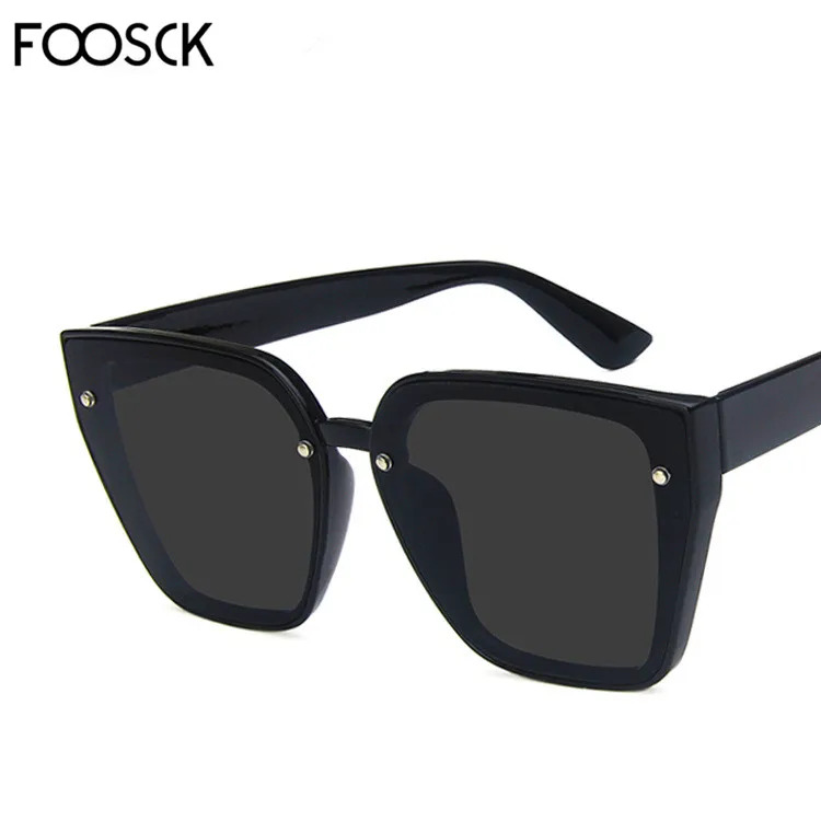 C1Balck FOOSCK Oculos De Sol Feminino новые модные ретро дизайнерские Супер круглые очки кошачий глаз женские солнцезащитные очки Feminino UV400 - Цвет линз: C1Balck