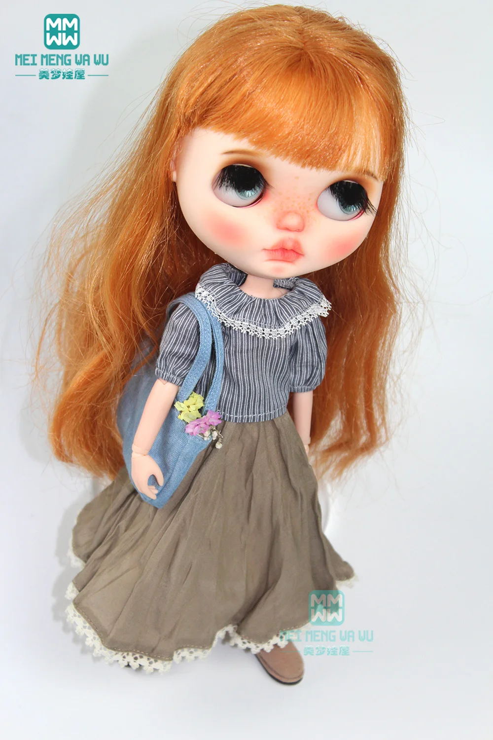 Одежда для куклы Blyth стильная рубашка с цветочным рисунком рваные джинсы длинная