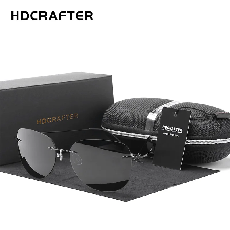 

HDCRAFTER 9g Ultralight Rimless Sunglasses Titanium Men Brand Designer Frameless Polarized Sun Glasses Women Screwless Eyewear