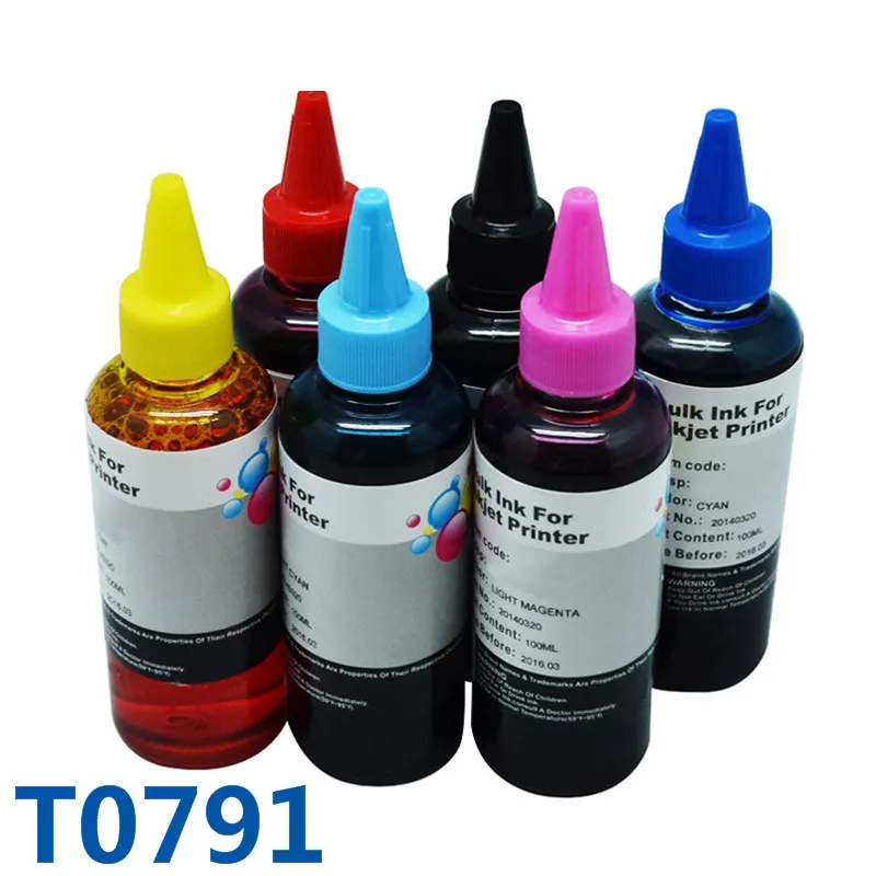 

600ml T0791 Bulk Ink Dye Refill Ink For Printer For Epson Stylus Photo 1430/1400/PX700W/PX800FW/P50/PX830FWD Printer Ink&CISS