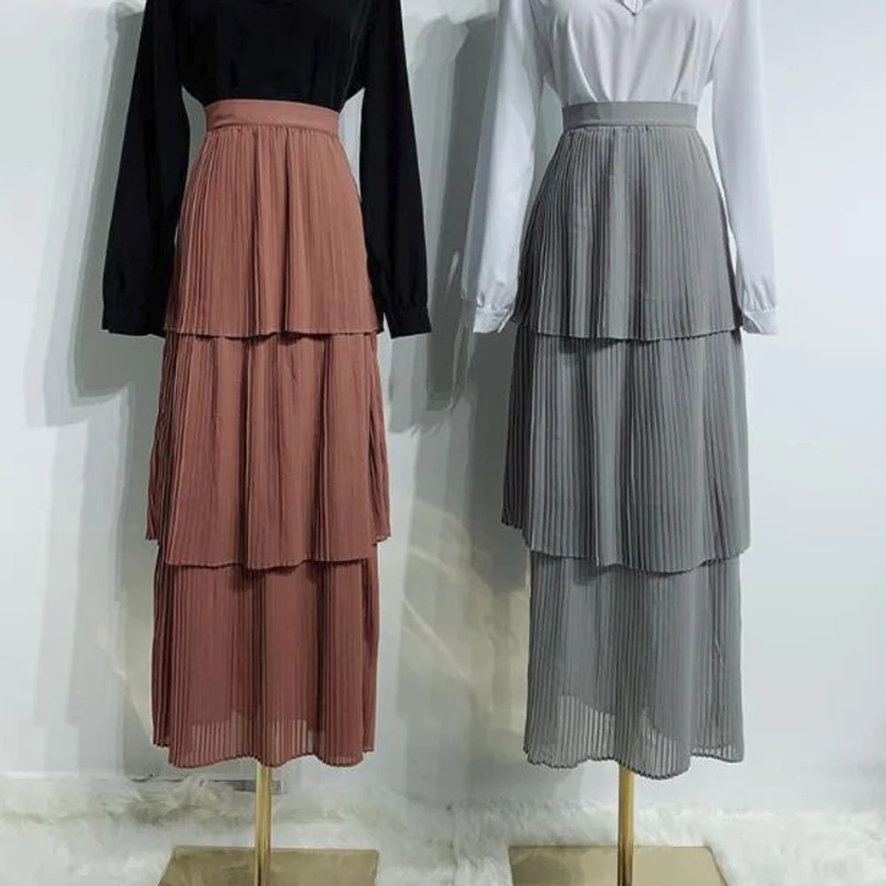 Модная женская плиссированная юбка мусульманская длиной до щиколотки одежда для