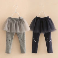 2021 spring autumn korea 2 10 year children full length capri pants cartoon cat baby kids culottes lace skirt leggings girls