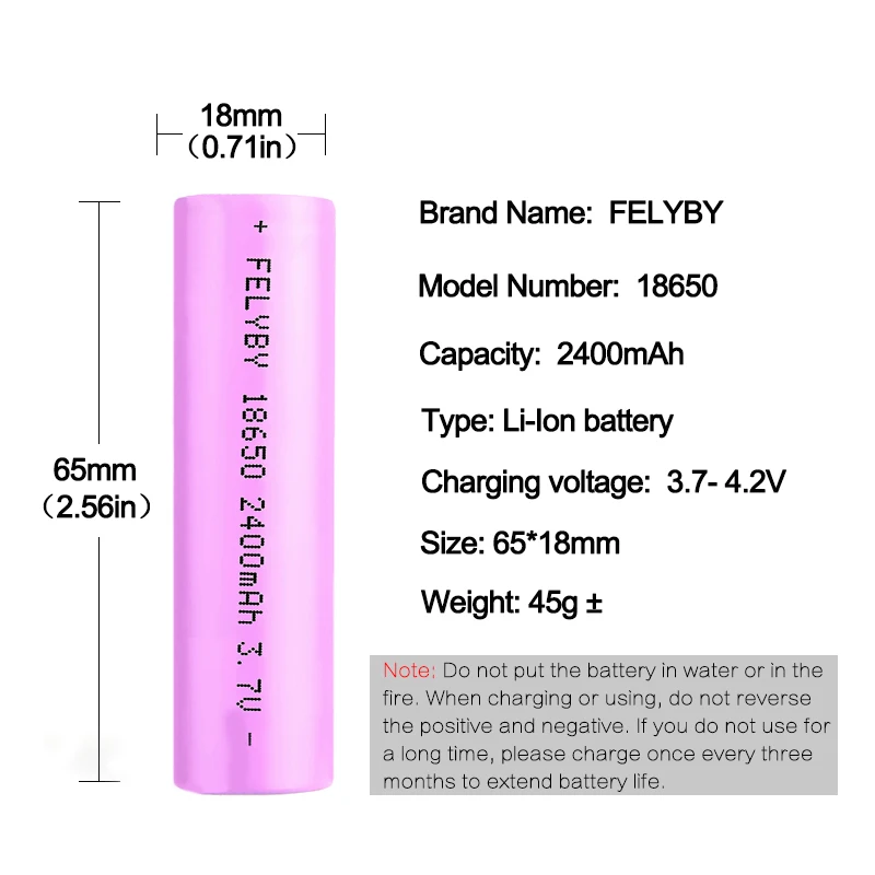 FELYBY Горячая оригинальный бренд 20pcs 18650 литий-ионная аккумуляторная батарея 3 7 V 100%