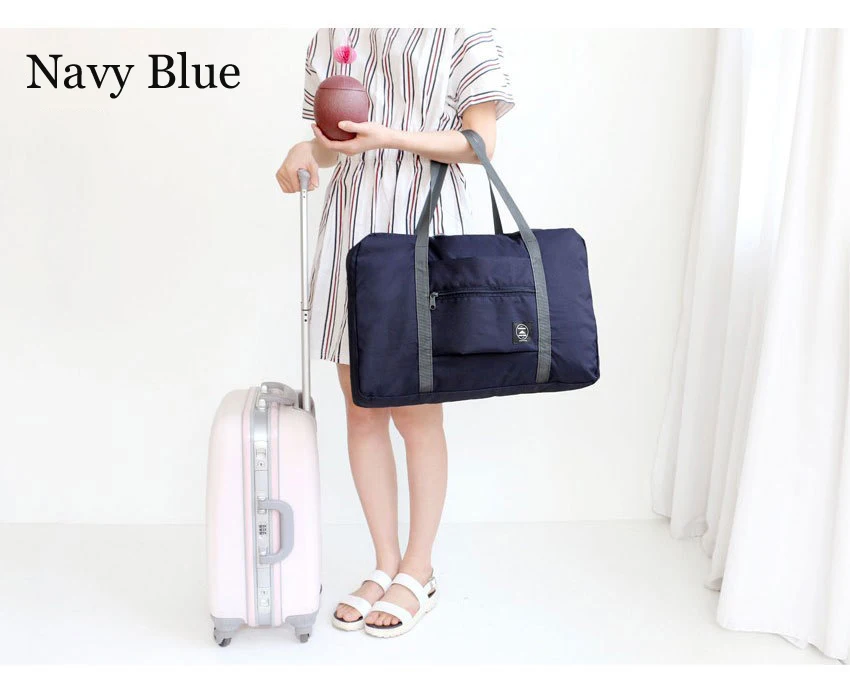 Navy Blue Большой емкости складные дорожные сумки нейлоновая сумка чемодан сумки для мужчин и женщин пассажирский самолет Упаковка кубики - Цвет: Navy Blue