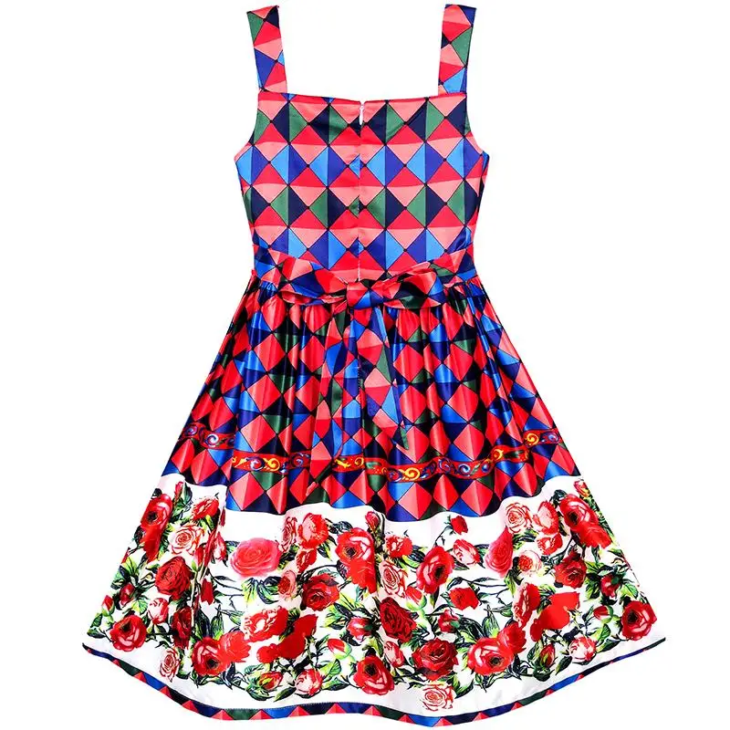 Sunny Fashion платья для девочек Сбор винограда Цветок Поместиться и клеш день