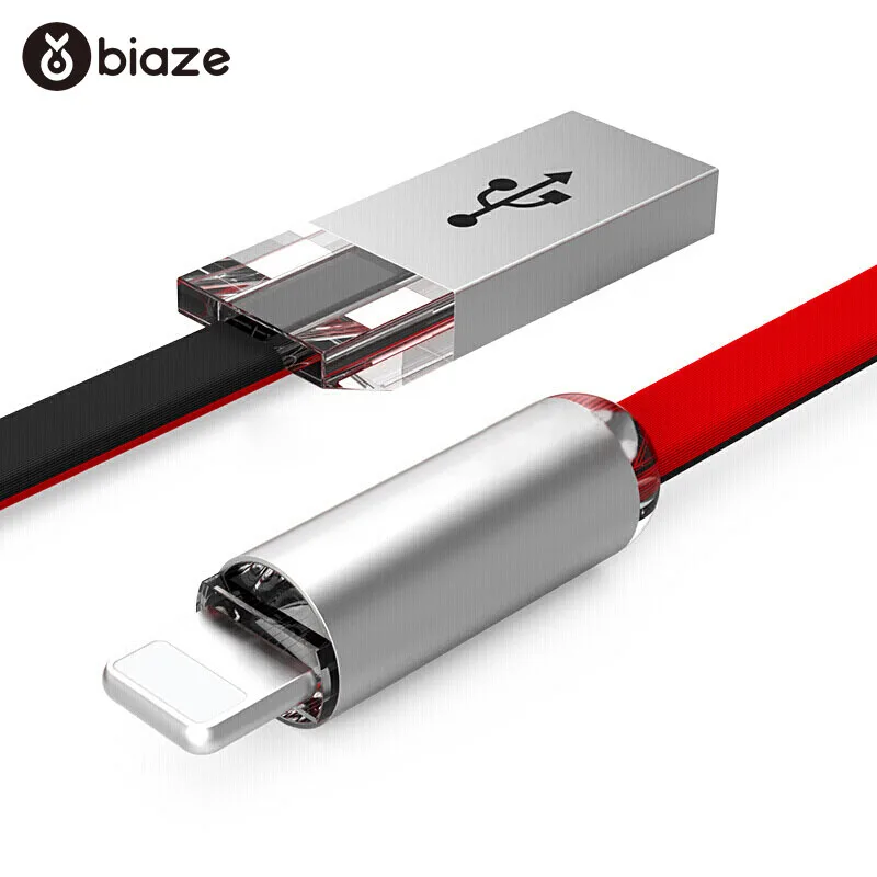 Biaze 120 см светодиодный USB кабель для iPhone XS Max XR X 8 7 6 6S 5 5S iPad мобильного телефона