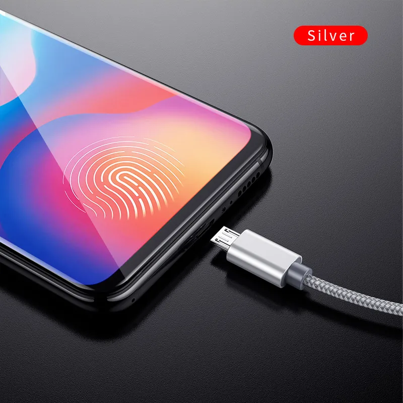 Кабель Micro USB быстрая зарядка кабель Microusb 1 м 1,5 м нейлоновая оплетка для samsung Xiaomi Мобильный телефон Andriod кабели AG - Цвет: Silver