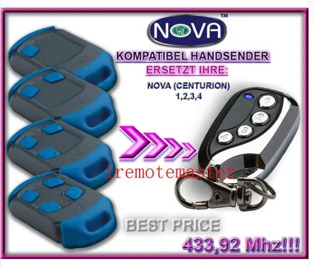 Пульт дистанционного управления NOVA Centurion пульт для гаражной двери 433 92 МГц |