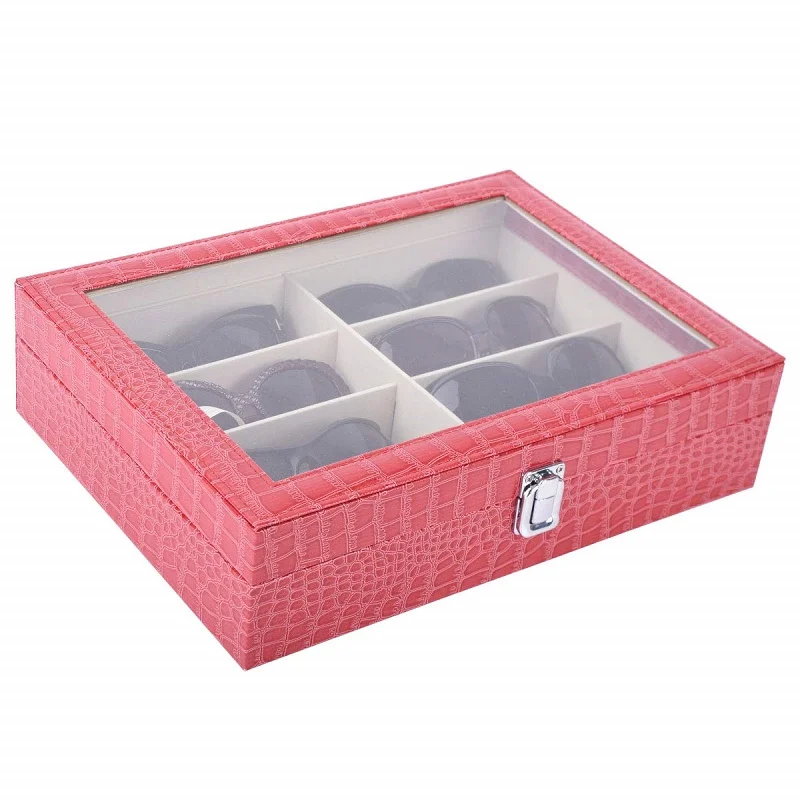 

Кожаный чехол-органайзер SZanbana для хранения очков и солнцезащитных очков, 8 шт. (розовый и черный)