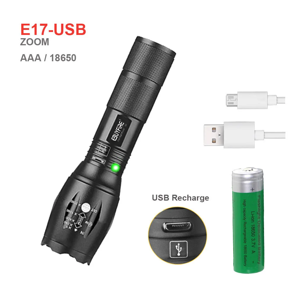 USB флэш-светильник перезаряжаемый XM-L T6 светодиодный 3800lm AAA фонарь светильник 500 м масштабируемый 18650 водонепроницаемый светильник s