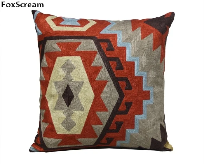 

Bohemian throw pillows embroidered pillow case striped decorative pillows grey cushion cover cotton pillowcase for sofa 45x45cm