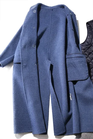 Женское шерстяное пальто осенне-зимняя Дизайнерская верхняя одежда из двух