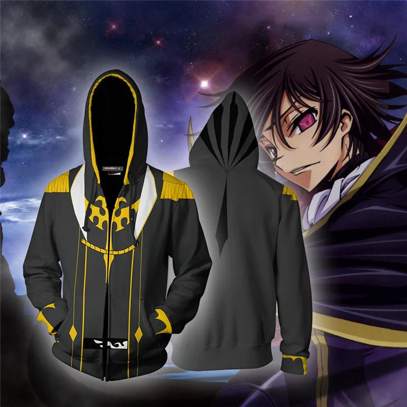 2019 Code Geass Lelouch Lamperouge толстовки куртки костюмы худи Косплэй 3D с капюшонами принтом