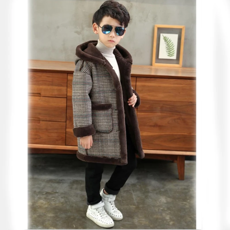 Новая мода решетки высокого качества детское шерстяное пальто для мальчиков