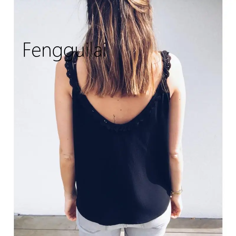 

2019 Women Casual Loose Summer Top Lace Sleeveless Blouse Breathable Basic Vest loungewear Solid debardeur femme camisetas mujer