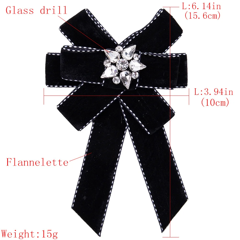

New Female European Solid Velvet Neck Tie Bowknot Crystal Bowtie Women Dress Shirt Blouse Bow Ties Collar Party Duftgold