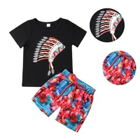 infant baby clothing suits ethnic print black tee t shirt tops floral colorful shorts 2pcs bebe clothes sets